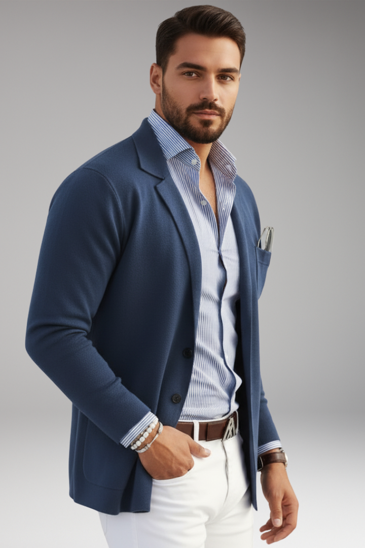 Men’s Knitted Blazer with Lapel and Button