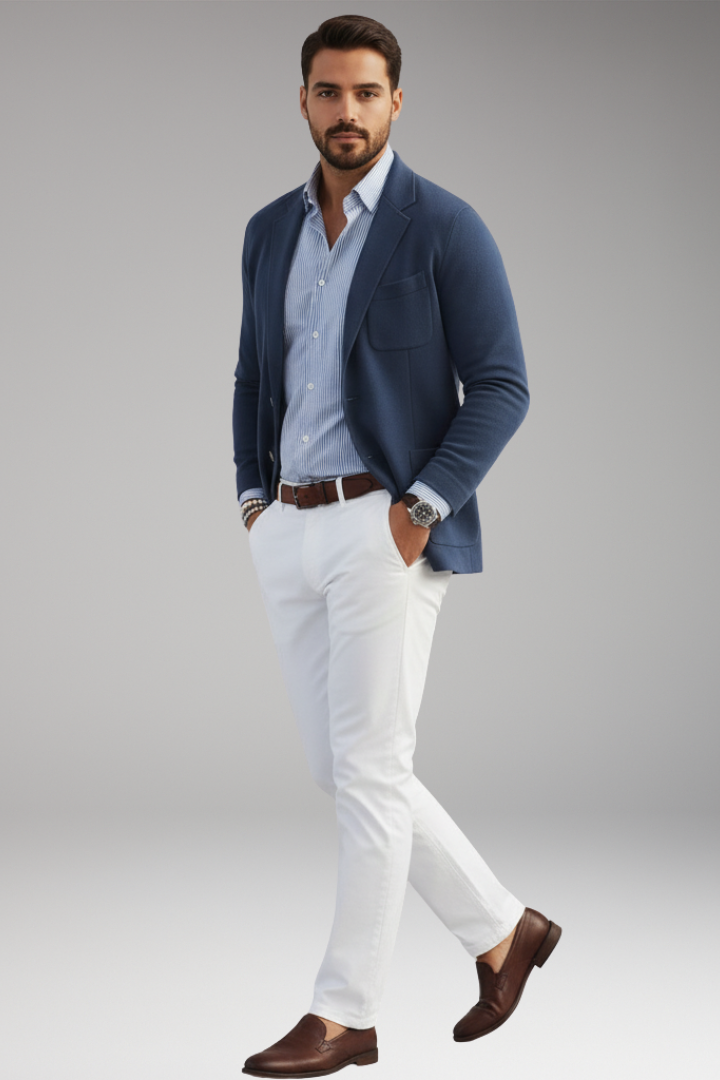 Men’s Knitted Blazer with Lapel and Button
