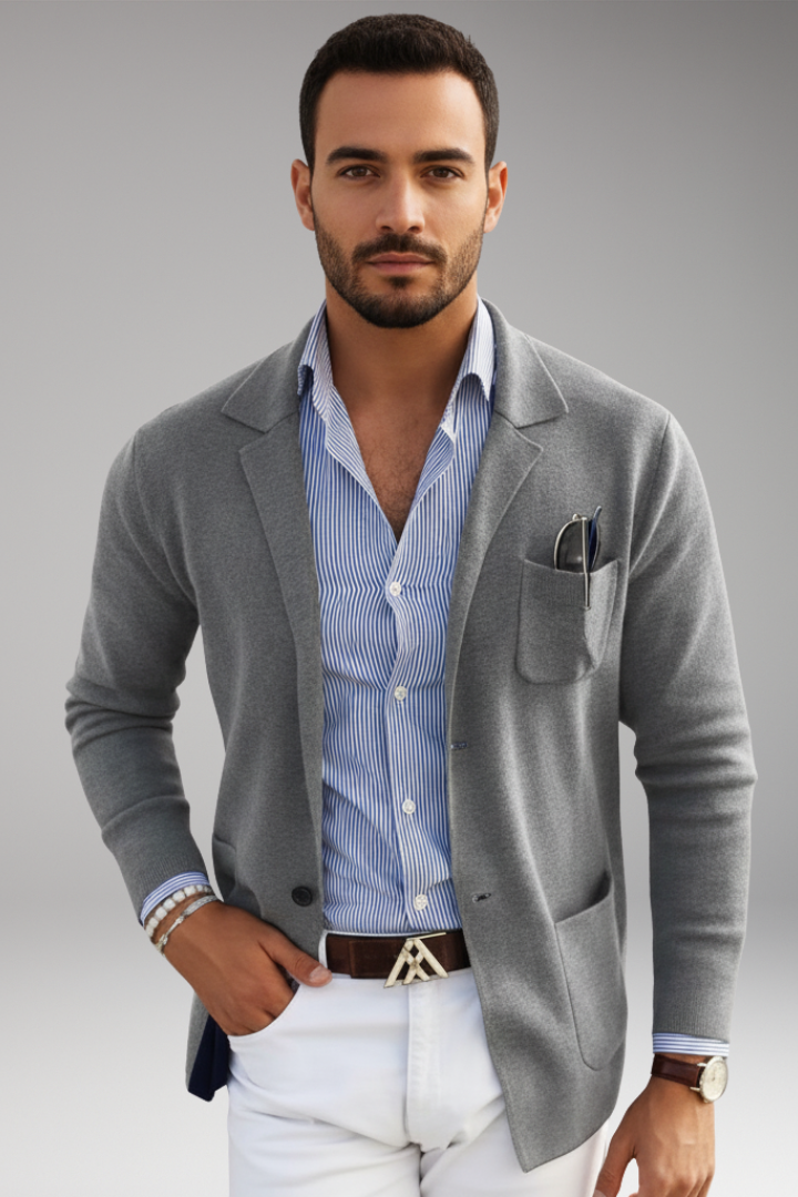 Men’s Knitted Blazer with Lapel and Button