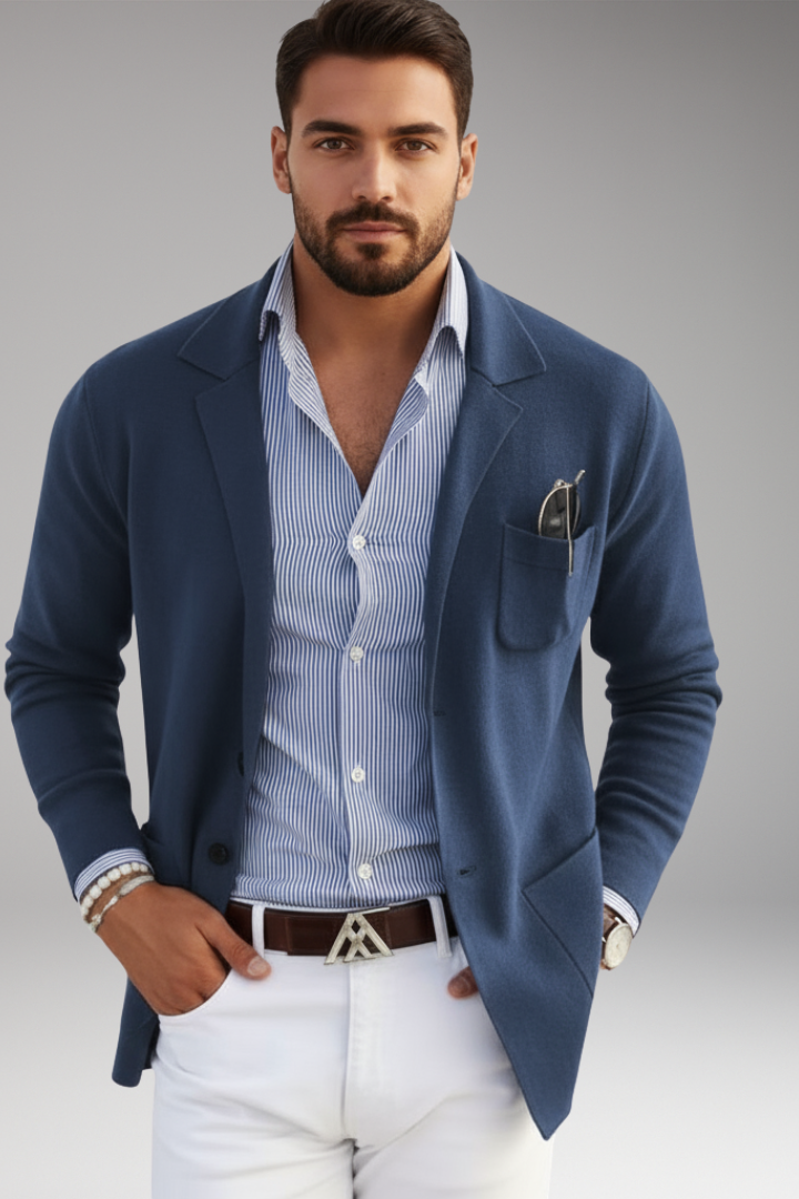 Men’s Knitted Blazer with Lapel and Button