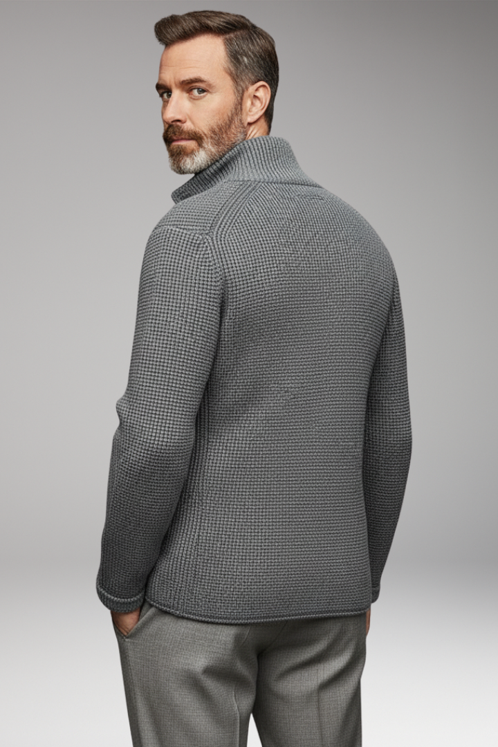 Men’s Knitted Blazer with Stand Collar and Pockets