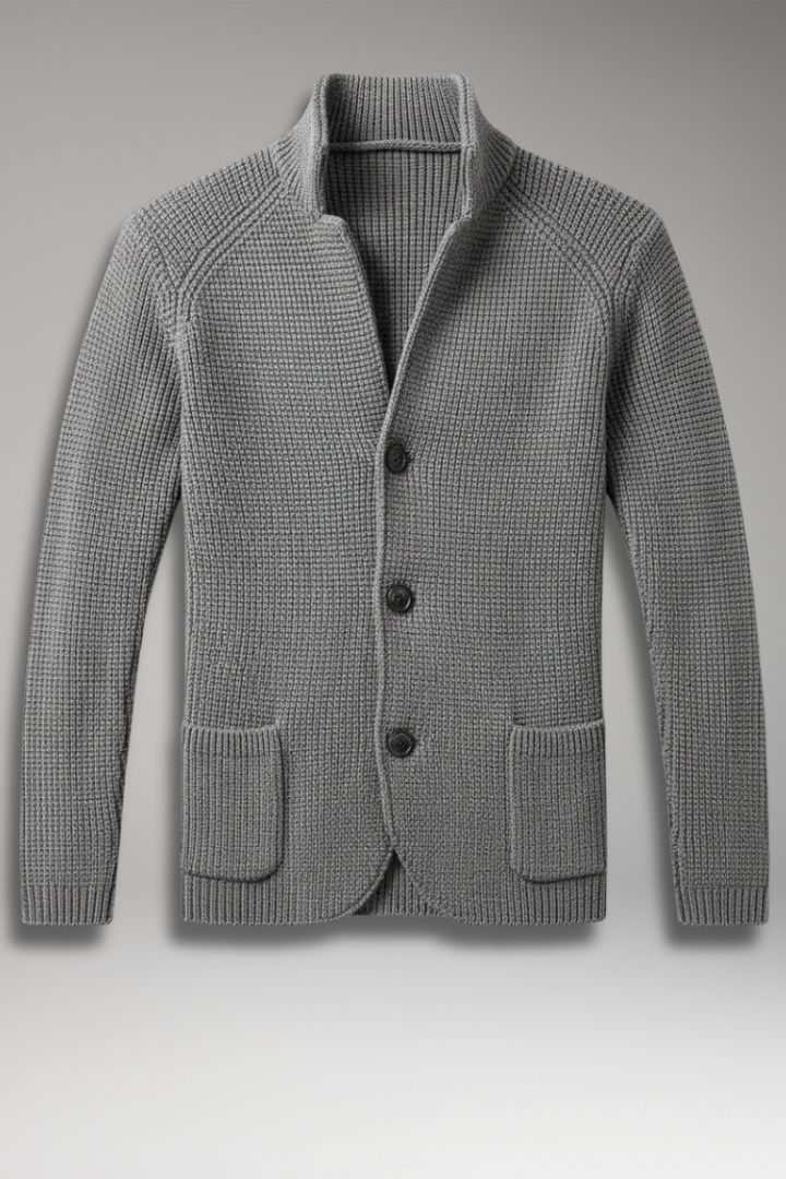 Men’s Knitted Blazer with Stand Collar and Pockets