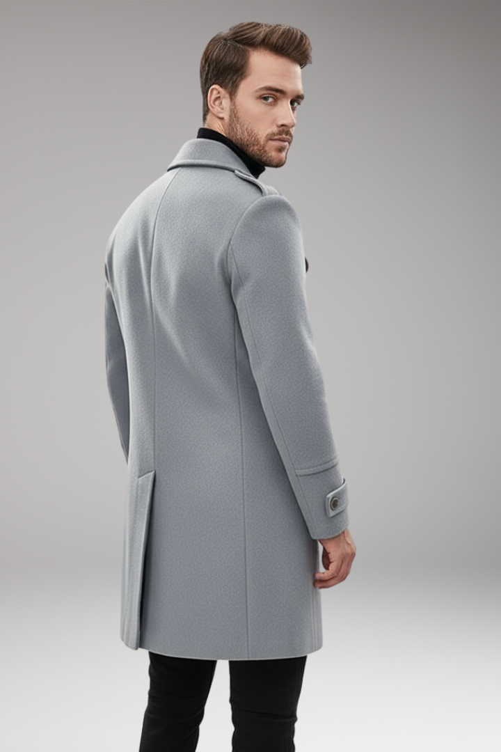 Men’s Mid-Length Coat with Lapel and Buttons