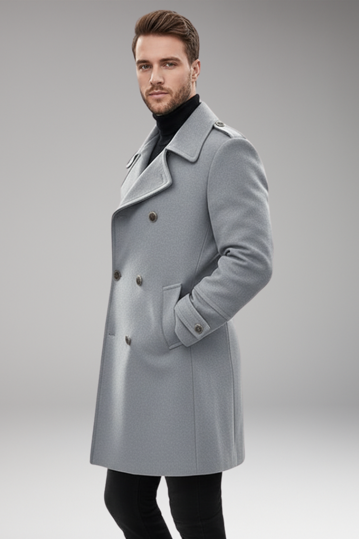 Men’s Mid-Length Coat with Lapel and Buttons