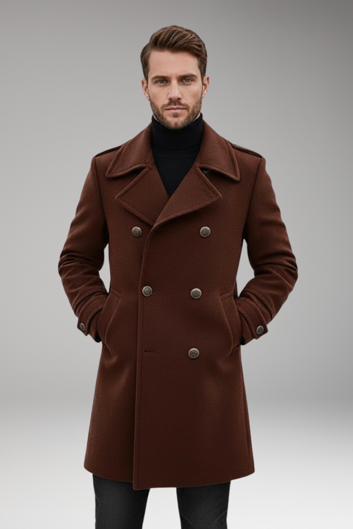 Men’s Mid-Length Coat with Lapel and Buttons