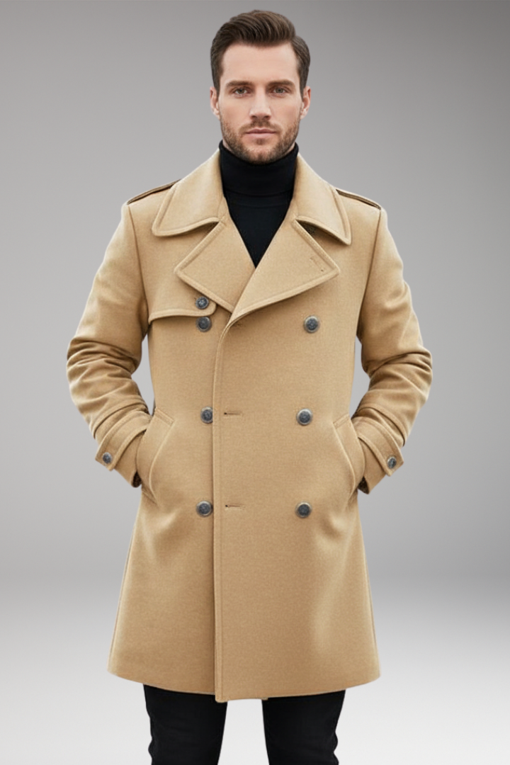 Men’s Mid-Length Coat with Lapel and Buttons