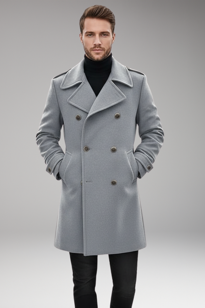 Men’s Mid-Length Coat with Lapel and Buttons