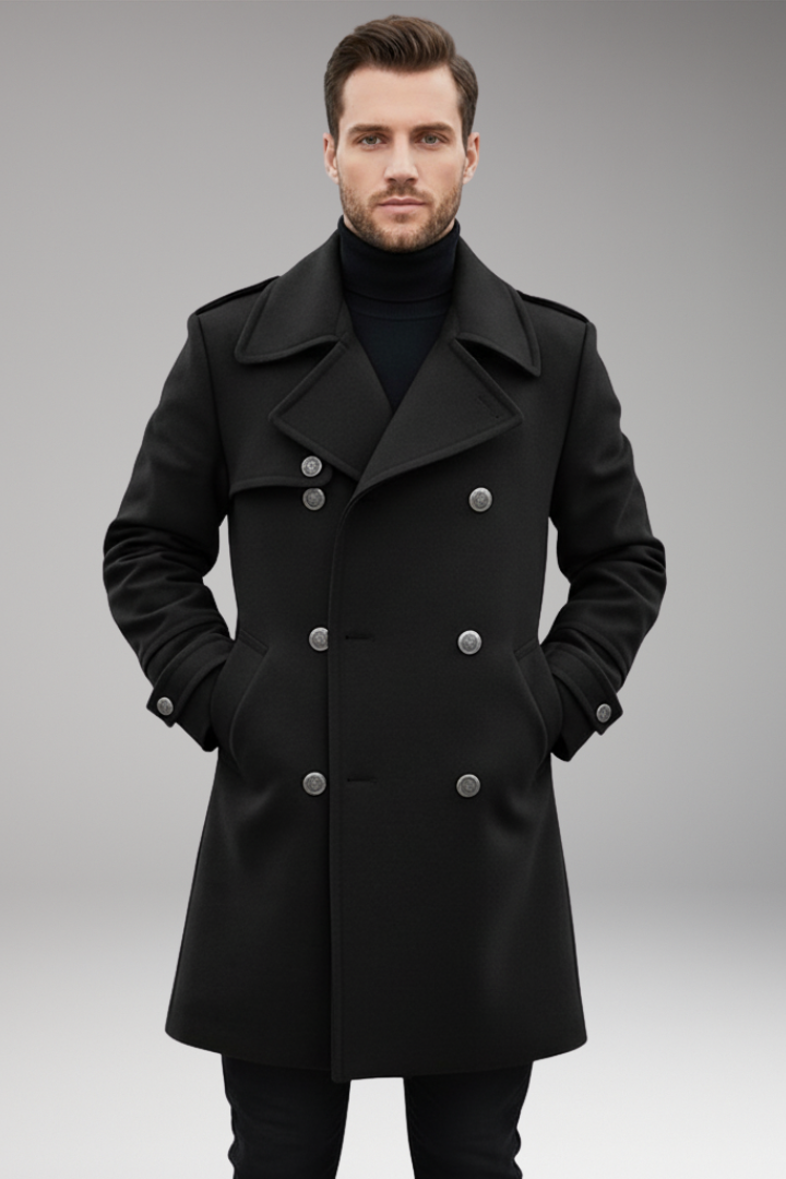 Men’s Mid-Length Coat with Lapel and Buttons