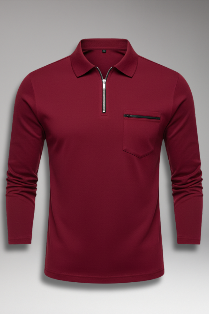 Men’s Long-Sleeve Polo Shirt with Zip and Pocket