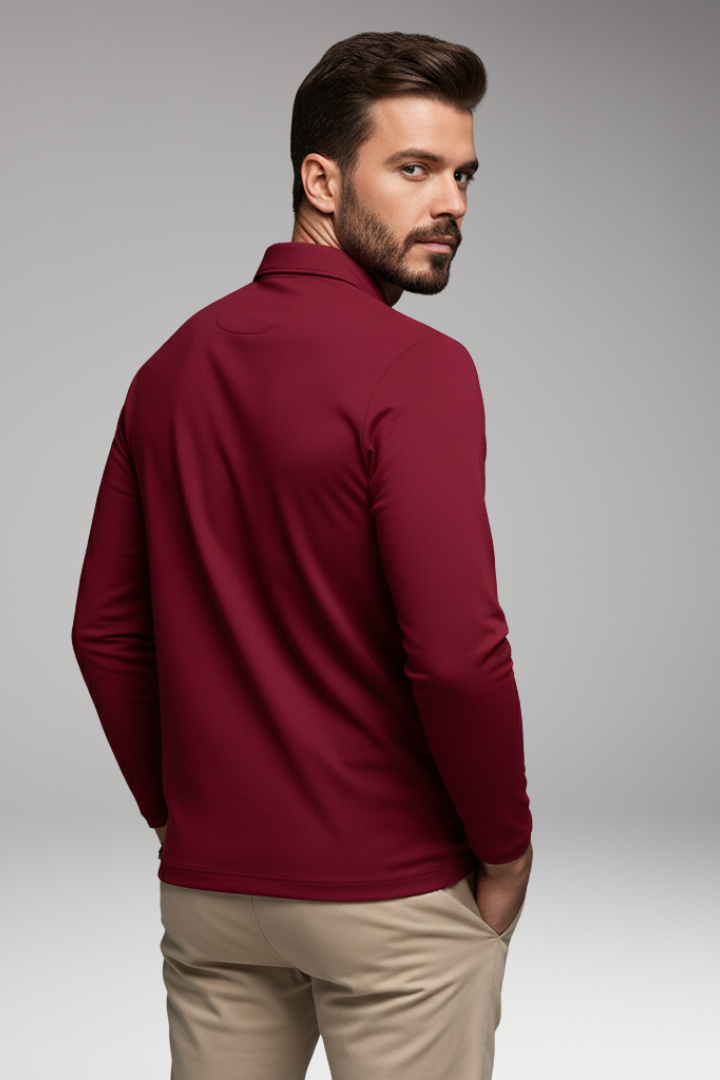 Men’s Long-Sleeve Polo Shirt with Zip and Pocket