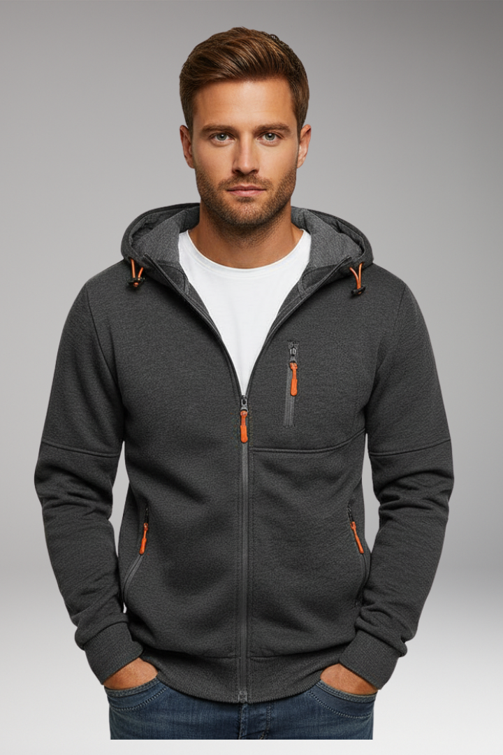 Men’s Hooded Sports Jacket with Zipper and Pockets