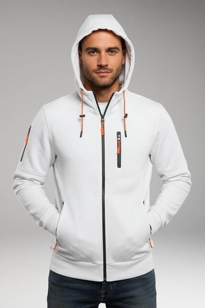 Men’s Hooded Sports Jacket with Zipper and Pockets