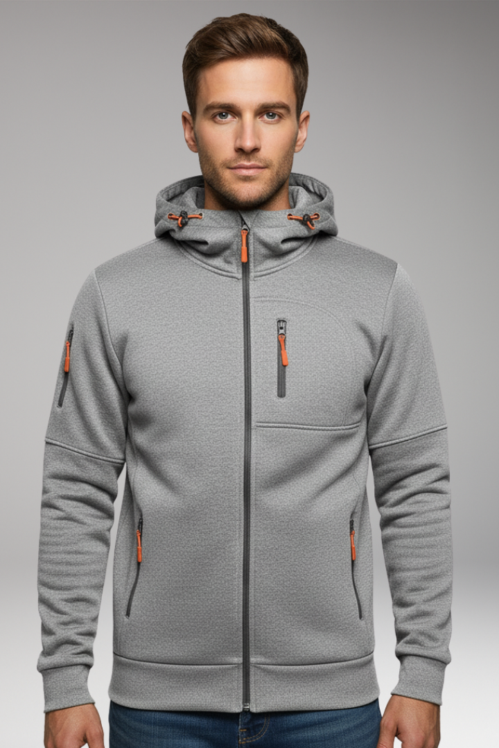 Men’s Hooded Sports Jacket with Zipper and Pockets