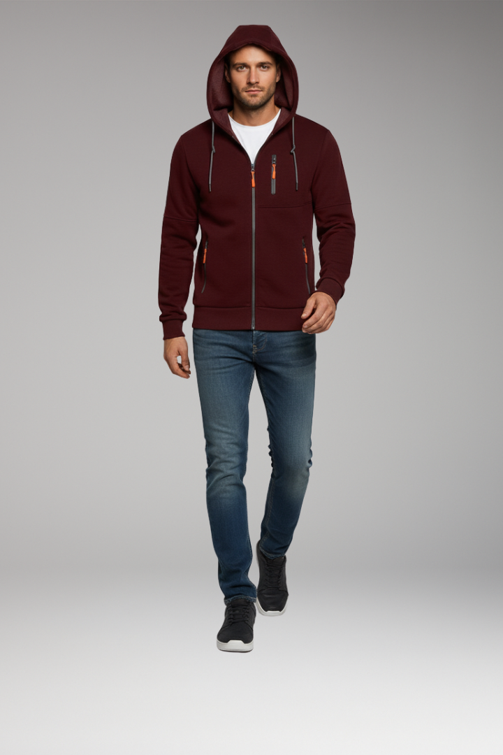 Men’s Hooded Sports Jacket with Zipper and Pockets
