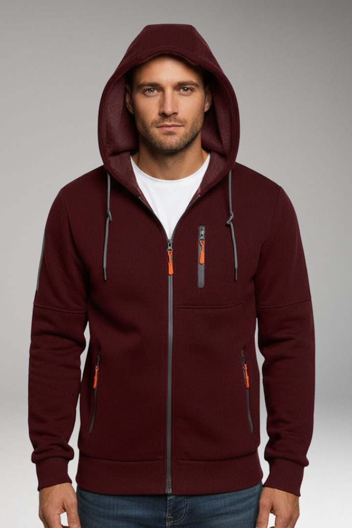 Men’s Hooded Sports Jacket with Zipper and Pockets