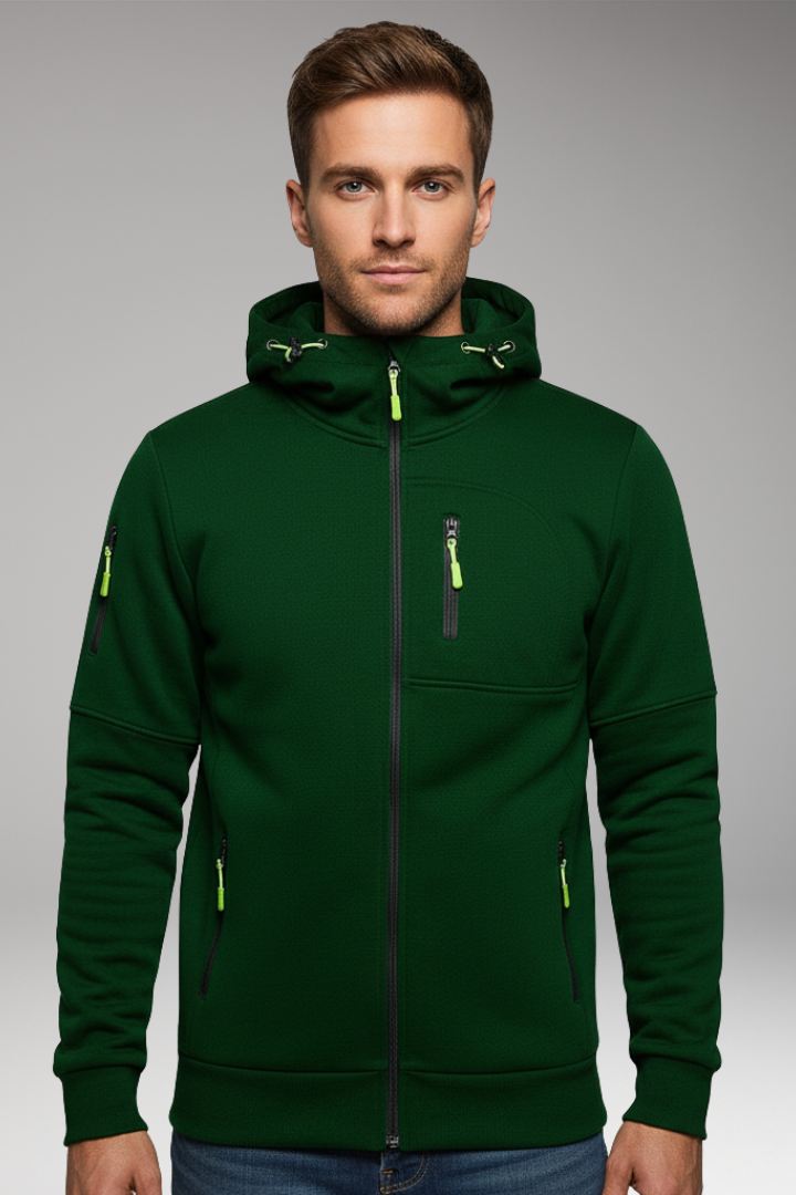 Men’s Hooded Sports Jacket with Zipper and Pockets