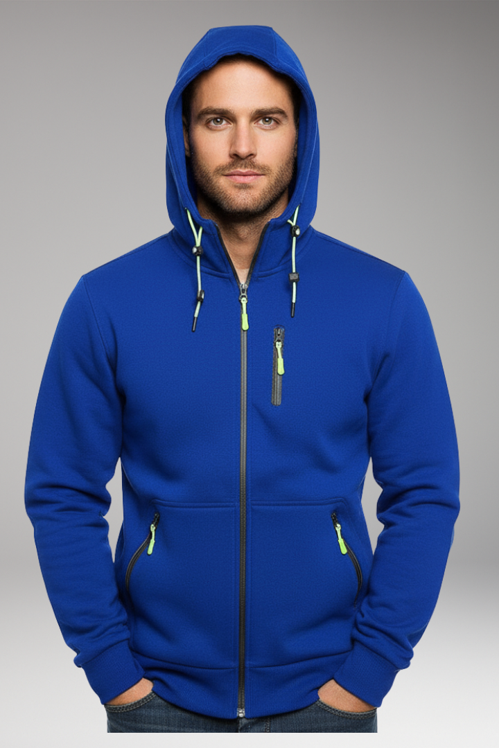Men’s Hooded Sports Jacket with Zipper and Pockets
