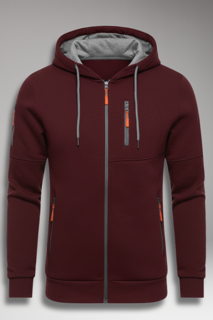Men’s Hooded Sports Jacket with Zipper and Pockets