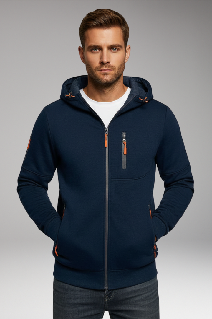 Men’s Hooded Sports Jacket with Zipper and Pockets