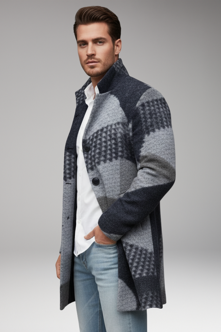 Men’s Mid-Length Coat with Buttons and Collar