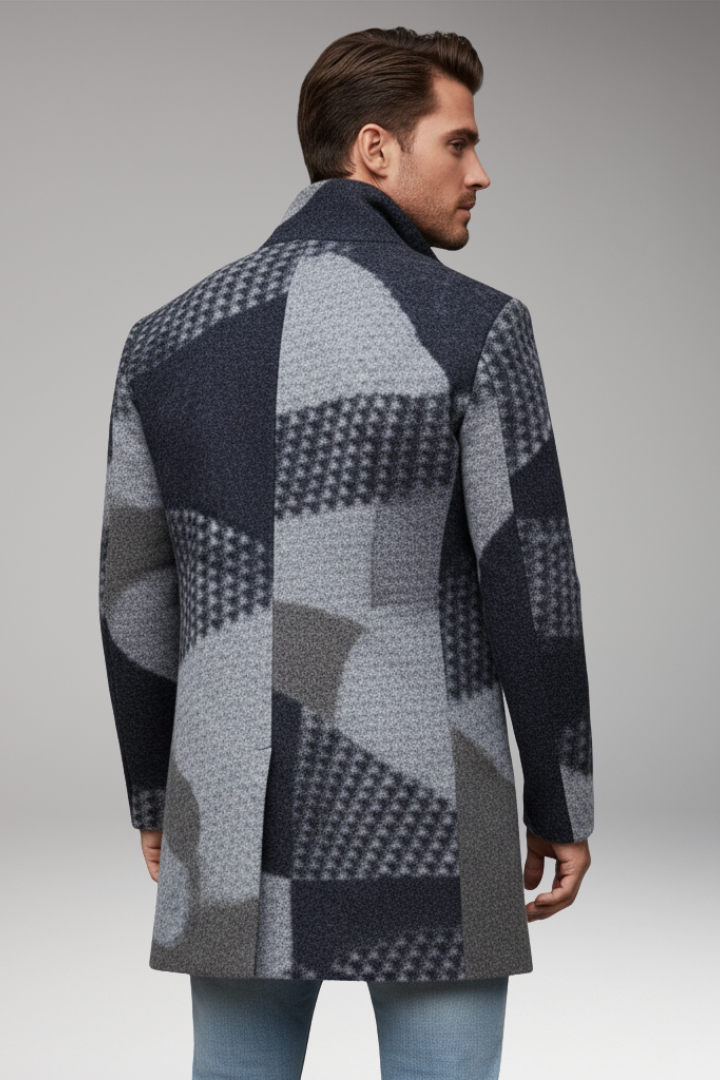 Men’s Mid-Length Coat with Buttons and Collar