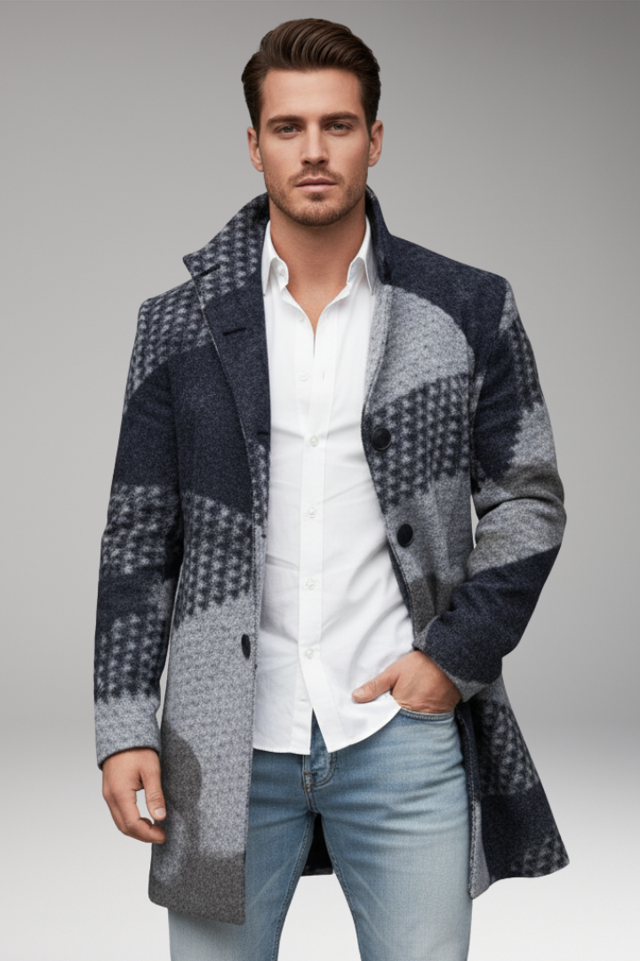 Men’s Mid-Length Coat with Buttons and Collar