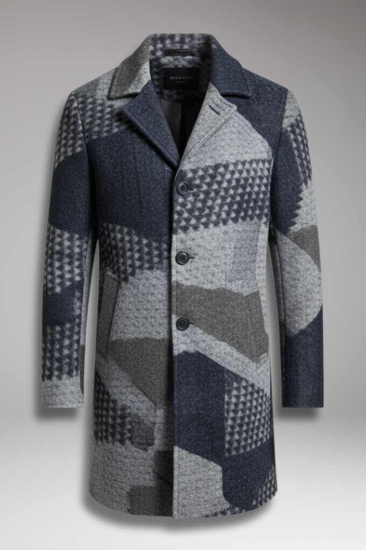 Men’s Mid-Length Coat with Buttons and Collar