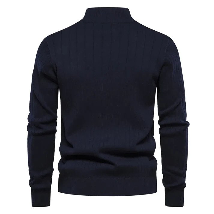 Men's Half-Zip Knit Jumper with Ribbed Stand Collar