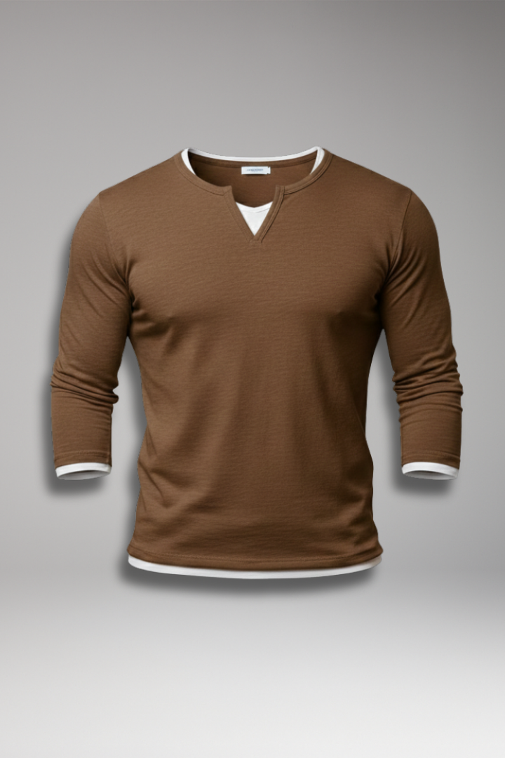 Men’s Long-Sleeve V-Neck T-Shirt with Layered Design