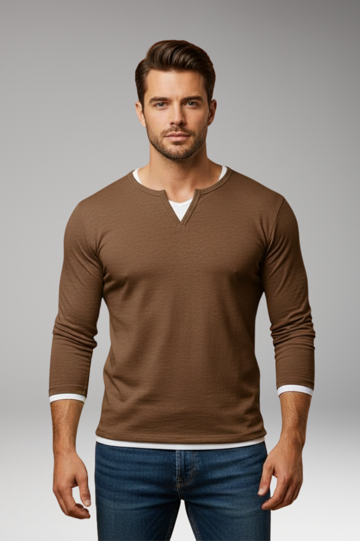 Men’s Long-Sleeve V-Neck T-Shirt with Layered Design