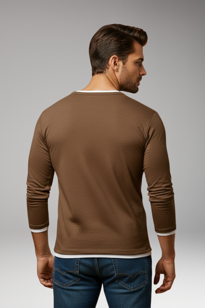 Men’s Long-Sleeve V-Neck T-Shirt with Layered Design