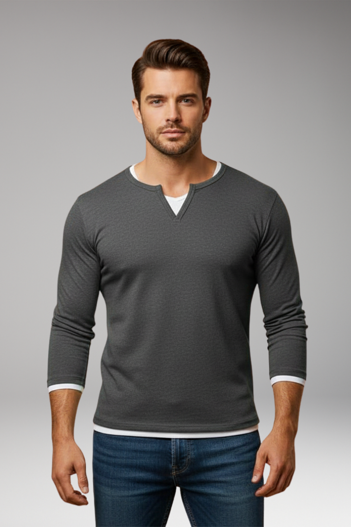 Men’s Long-Sleeve V-Neck T-Shirt with Layered Design