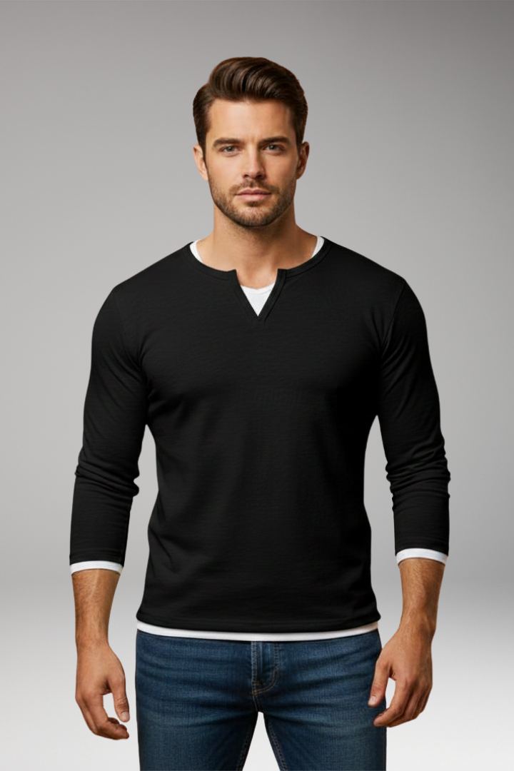 Men’s Long-Sleeve V-Neck T-Shirt with Layered Design