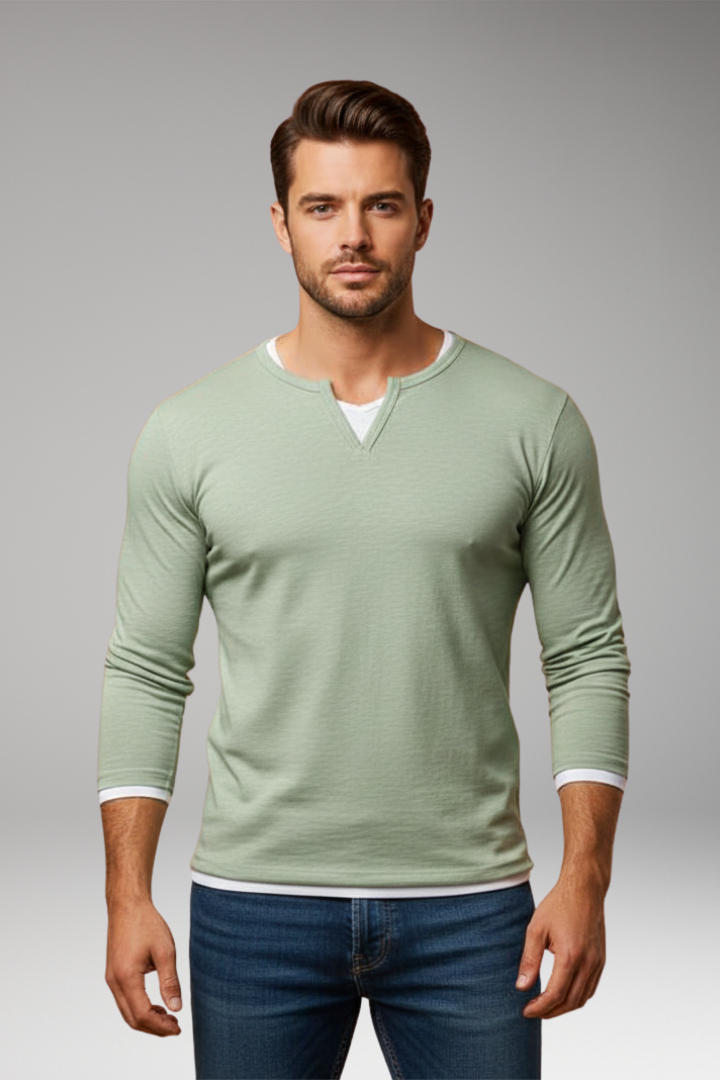 Men’s Long-Sleeve V-Neck T-Shirt with Layered Design