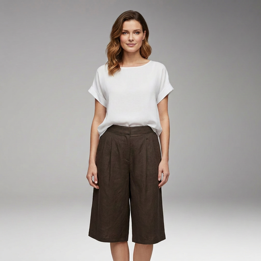 Women’s High-Waisted Shorts with Pleated Front and Belt
