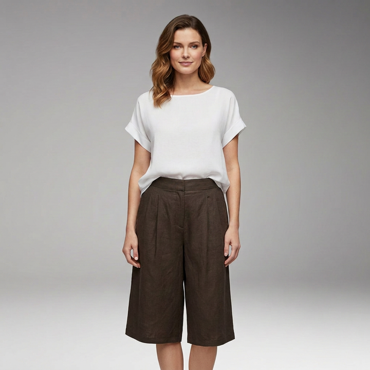 Women’s High-Waisted Shorts with Pleated Front and Belt