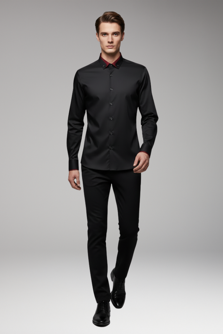Men’s Long-Sleeve Shirt with Collar and Buttons