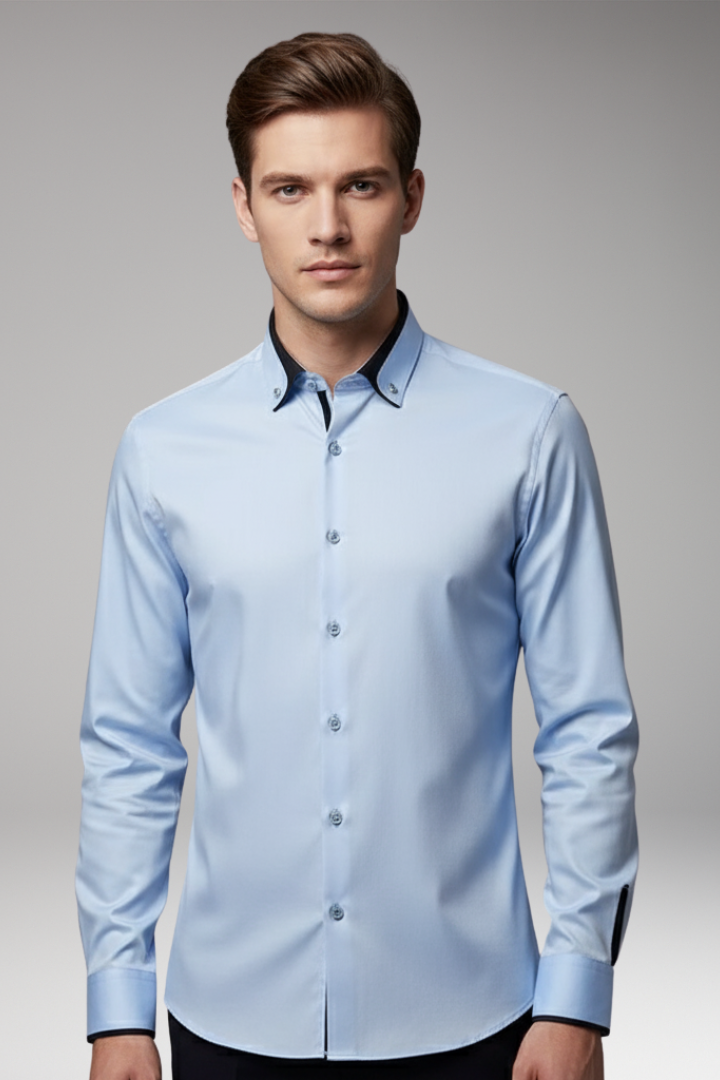 Men’s Long-Sleeve Shirt with Collar and Buttons