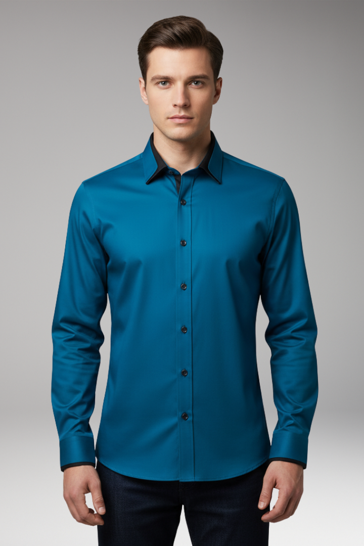 Men’s Long-Sleeve Shirt with Collar and Buttons